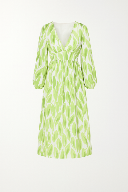 Robe Midi Élégante à Imprimé Feuilles Femme – Légère, Polyvalente, Féminine