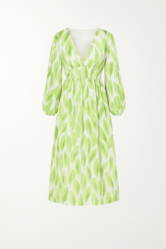 Robe Midi Élégante à Imprimé Feuilles Femme – Légère, Polyvalente, Féminine