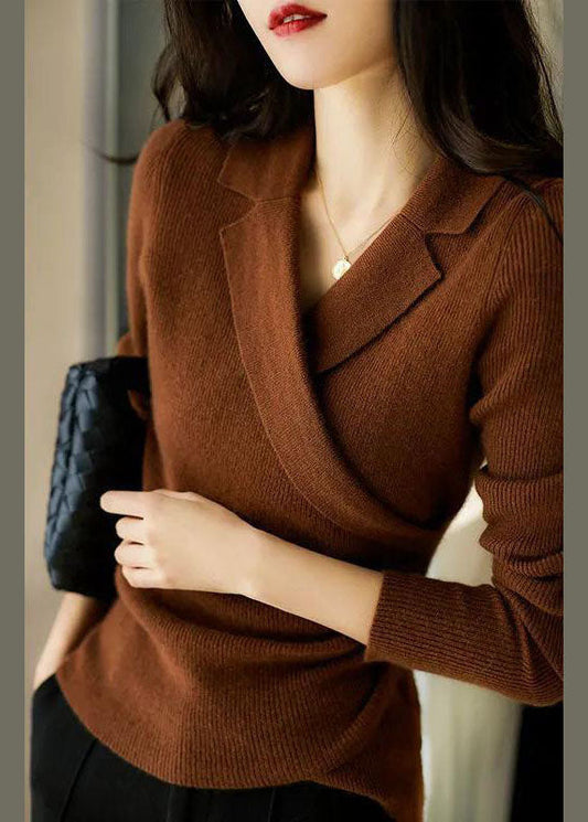 Pull à col Claudine pour femme – Tricots ajustée asymétrique