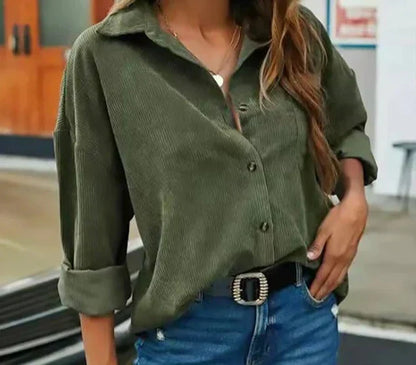 Chemise Tendance en Velours Côtelé Femme – Style Boutonné Élégant