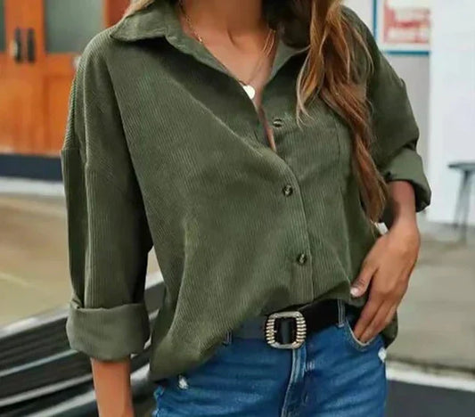 Chemise Tendance en Velours Côtelé Femme – Style Boutonné Élégant