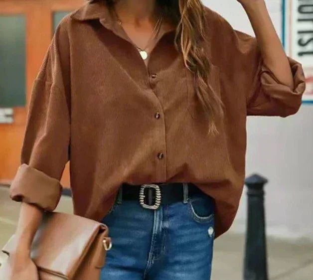 Chemise Tendance en Velours Côtelé Femme – Style Boutonné Élégant