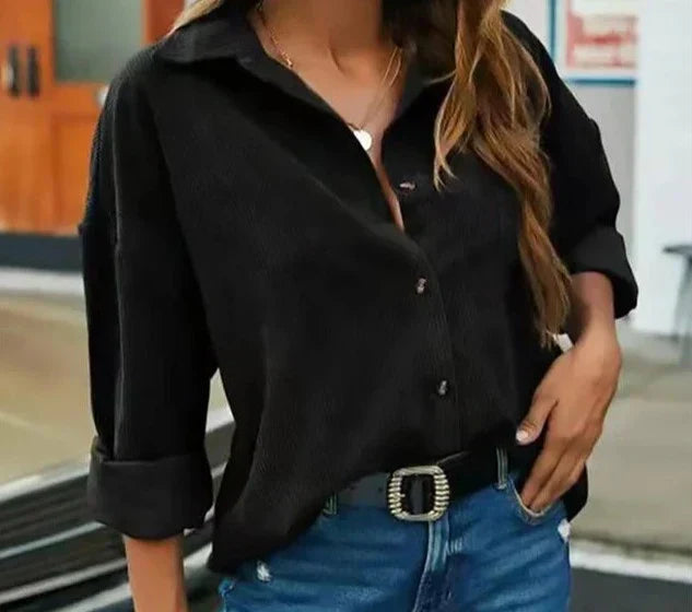 Chemise Tendance en Velours Côtelé Femme – Style Boutonné Élégant