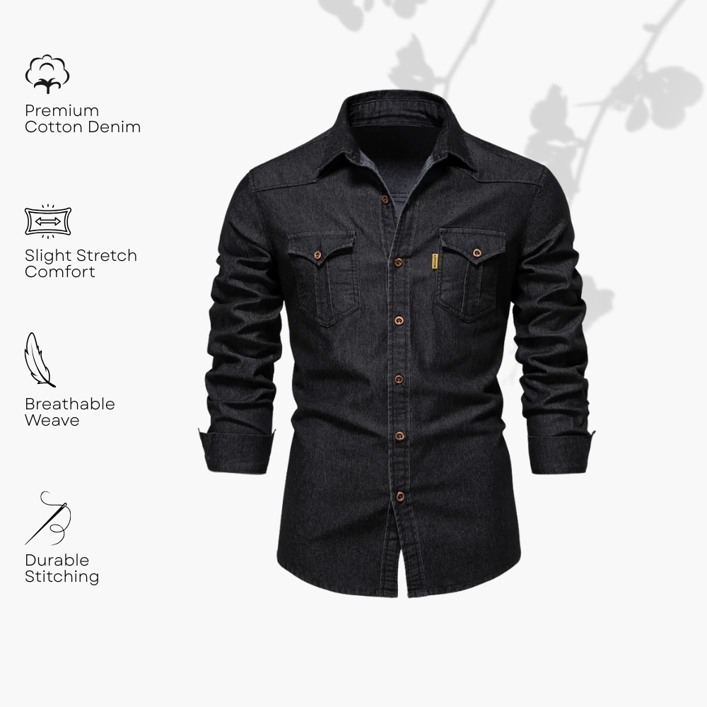 Chemise Homme en Jean Coupe Slim – Manches Longues Style Classique en Mélange de Coton