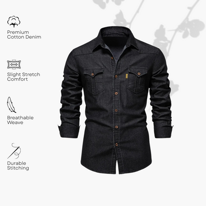 Chemise Homme en Jean Coupe Slim – Manches Longues Style Classique en Mélange de Coton