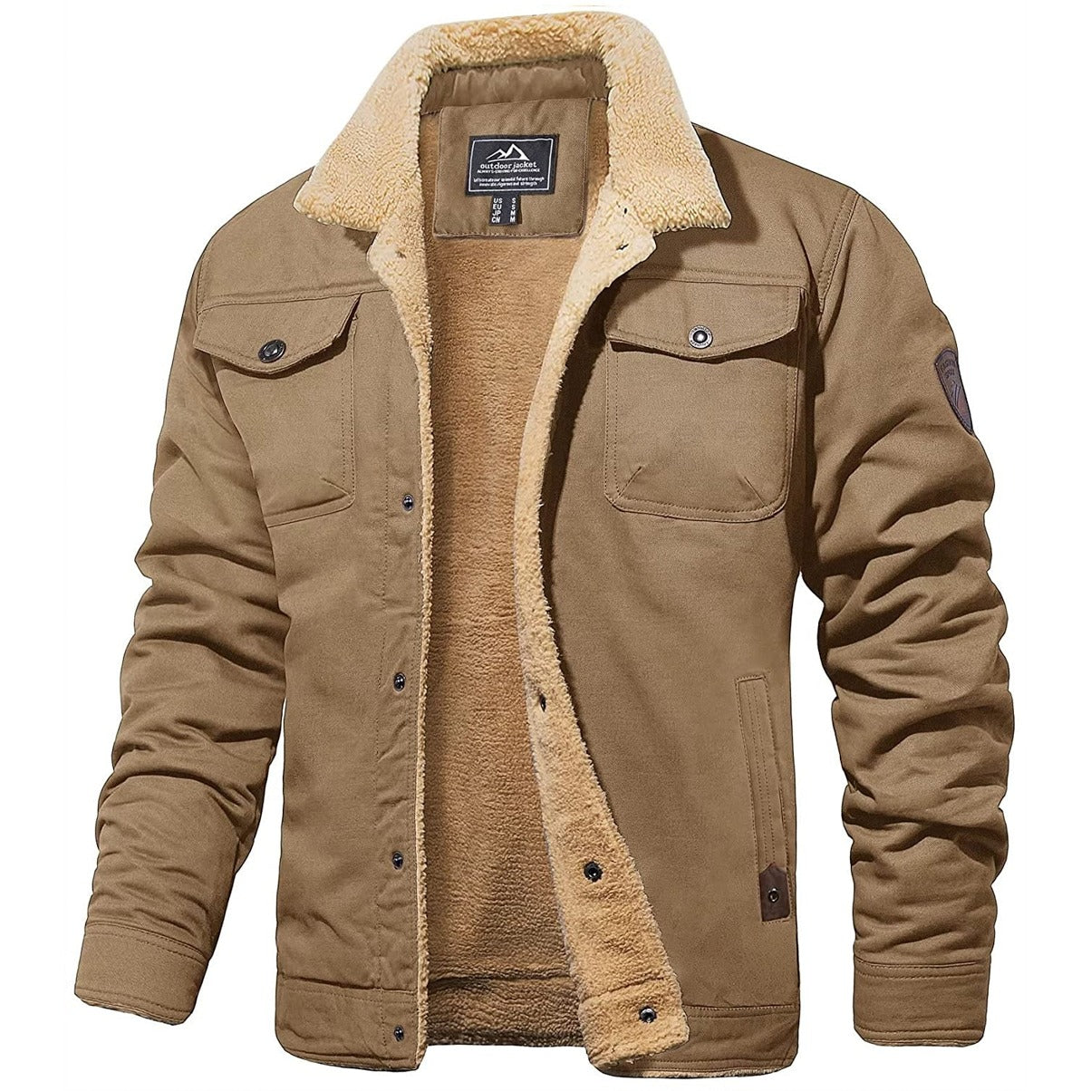 Veste Cargo Homme Doublée Sherpa – Manteau d’Hiver Isolant et Chaud