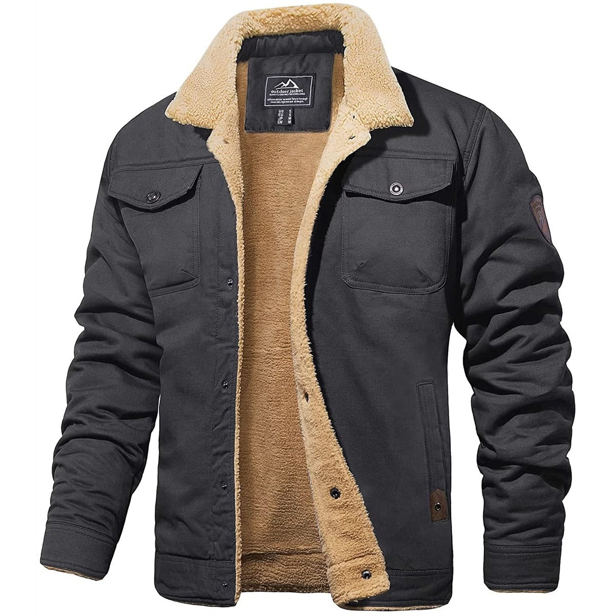 Veste Cargo Homme Doublée Sherpa – Manteau d’Hiver Isolant et Chaud