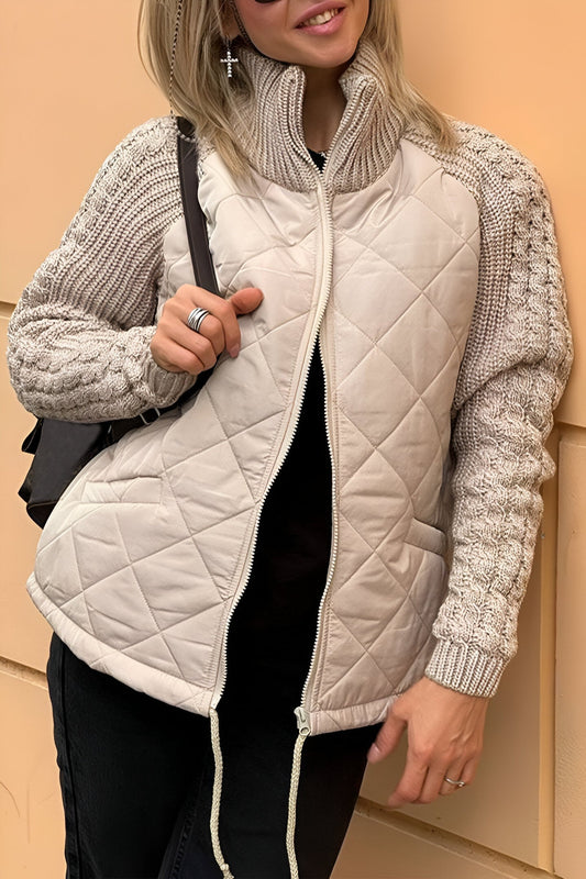 Veste Femme Tricotée Puffer Col Roulé Zippée