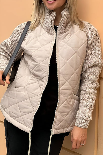 Veste Femme Tricotée Puffer Col Roulé Zippée