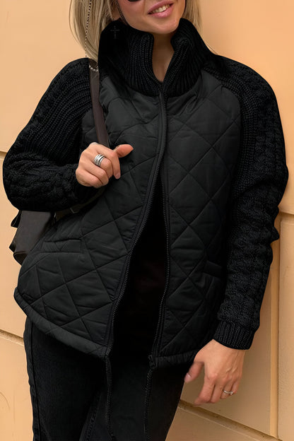 Veste Femme Tricotée Puffer Col Roulé Zippée