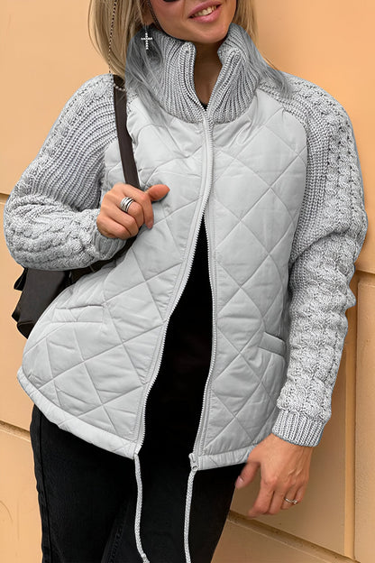 Veste Femme Tricotée Puffer Col Roulé Zippée