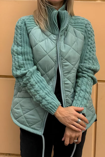 Veste Femme Tricotée Puffer Col Roulé Zippée