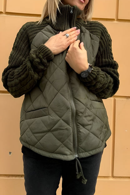 Veste Femme Tricotée Puffer Col Roulé Zippée