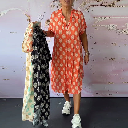 Robe Midi Décontractée en Lin Femme – Robe d’Été Légère à Col en V