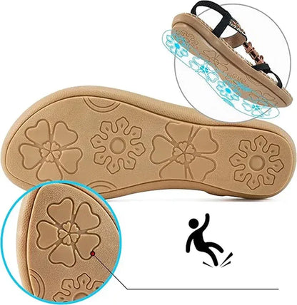 Sandales Élégantes Femme à Strass – Style Bohème Perlé et Brodé