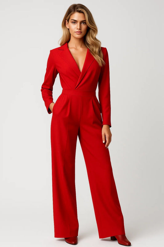Elegant Women's V-Neck Jumpsuit – Fitted Winter Style