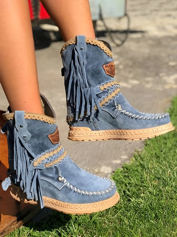 Bottes Élégantes et Durables avec Franges pour Femme – Semelle en Caoutchouc
