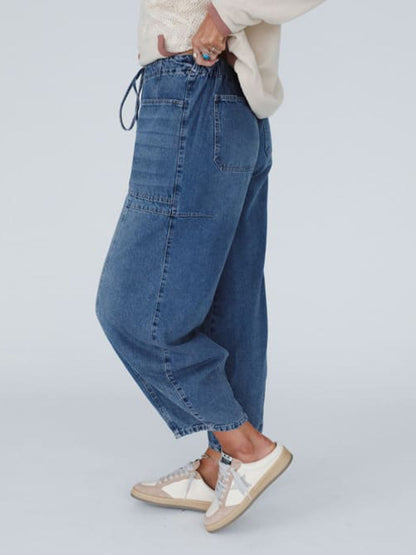 Jean Femme Large à Cordon – Pantalon Denim Décontracté Confortable
