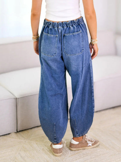 Jean Femme Large à Cordon – Pantalon Denim Décontracté Confortable