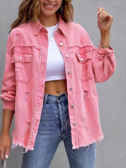 Veste en Jean Oversize Femme – Style Distressed Tendance et Élégant