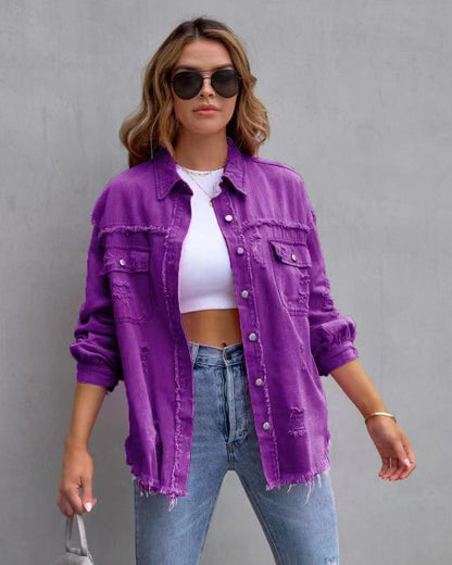 Veste en Jean Oversize Femme – Style Distressed Tendance et Élégant