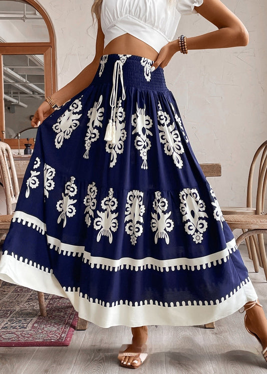 Jupe d’été pour femme à imprimé géométrique et taille froncée