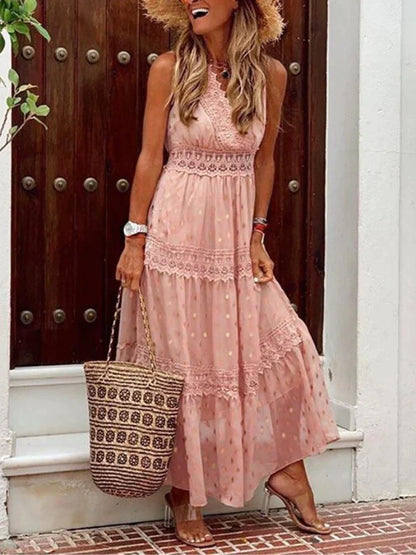 Robe longue d’été pour femme avec détails en dentelle