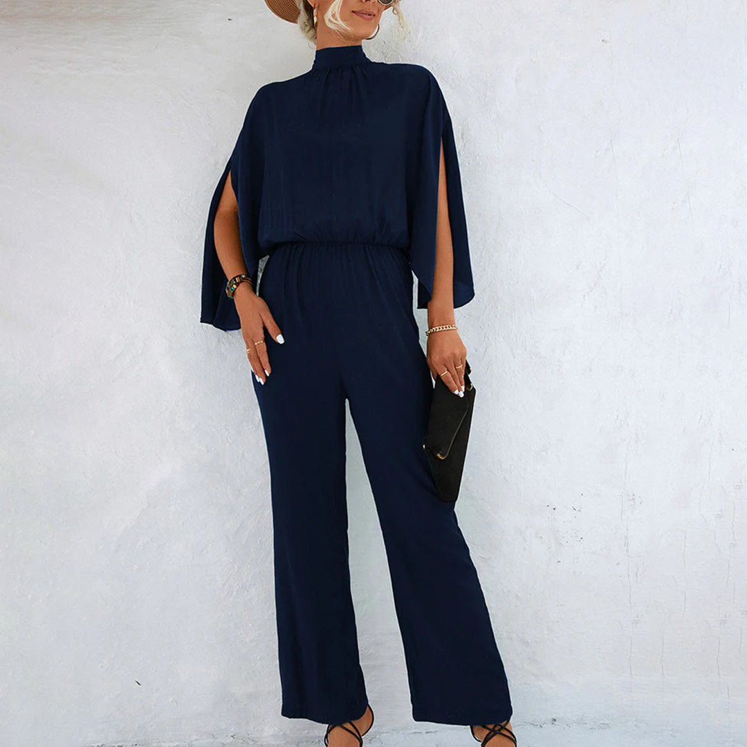 Wide Elegant One-Piece for Woman – High Neck with Split Cape Sleeves 3/4