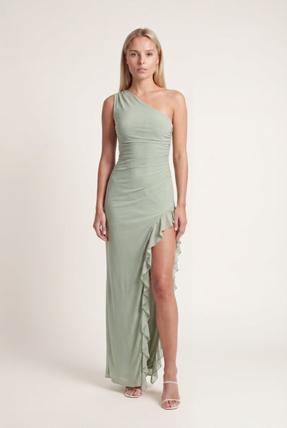 Robe maxi asymetrique femme a volants - Elegante et flatteuse