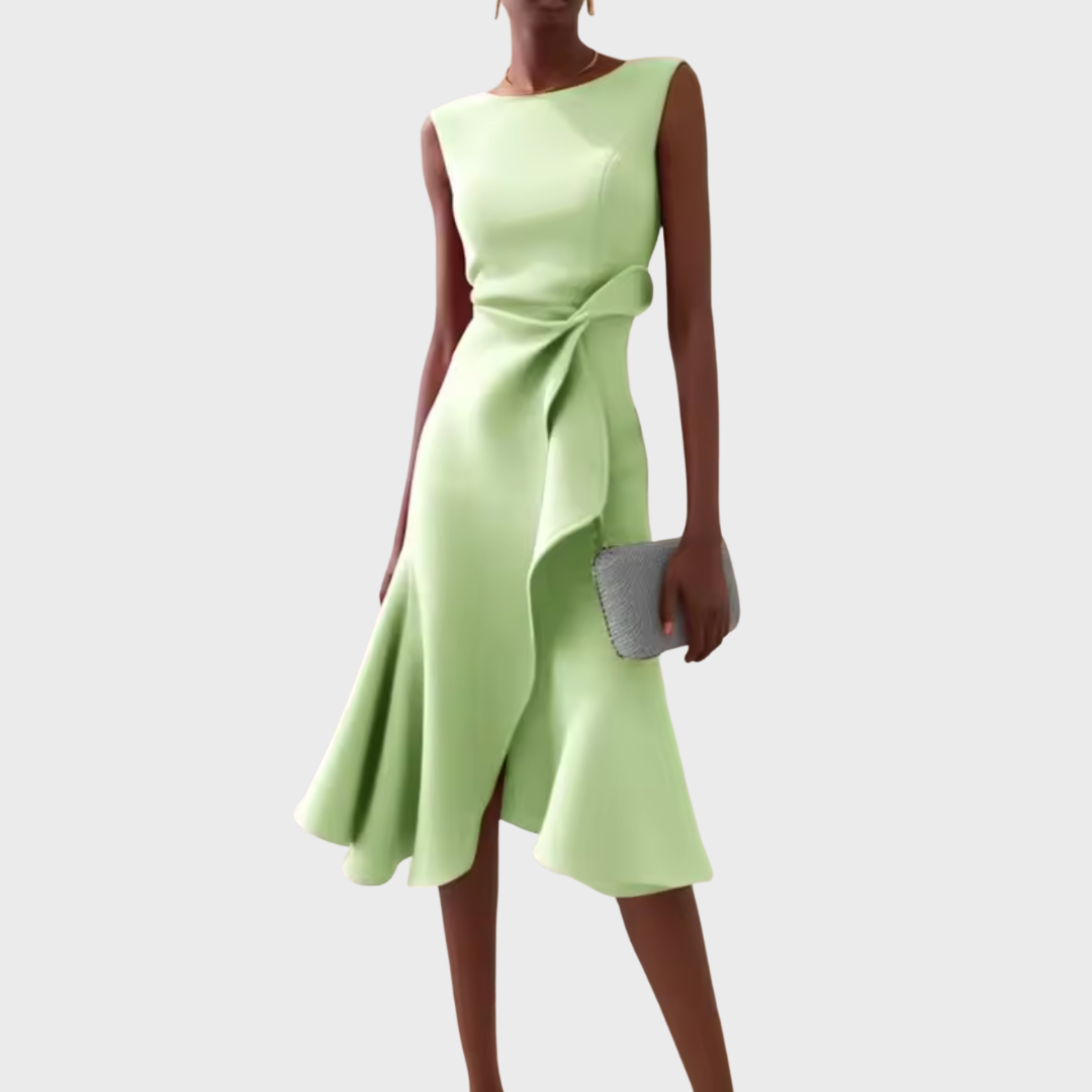 Robe portefeuille midi sans manches pour femme – Ourlet asymétrique, style élégant pour les fêtes d'été