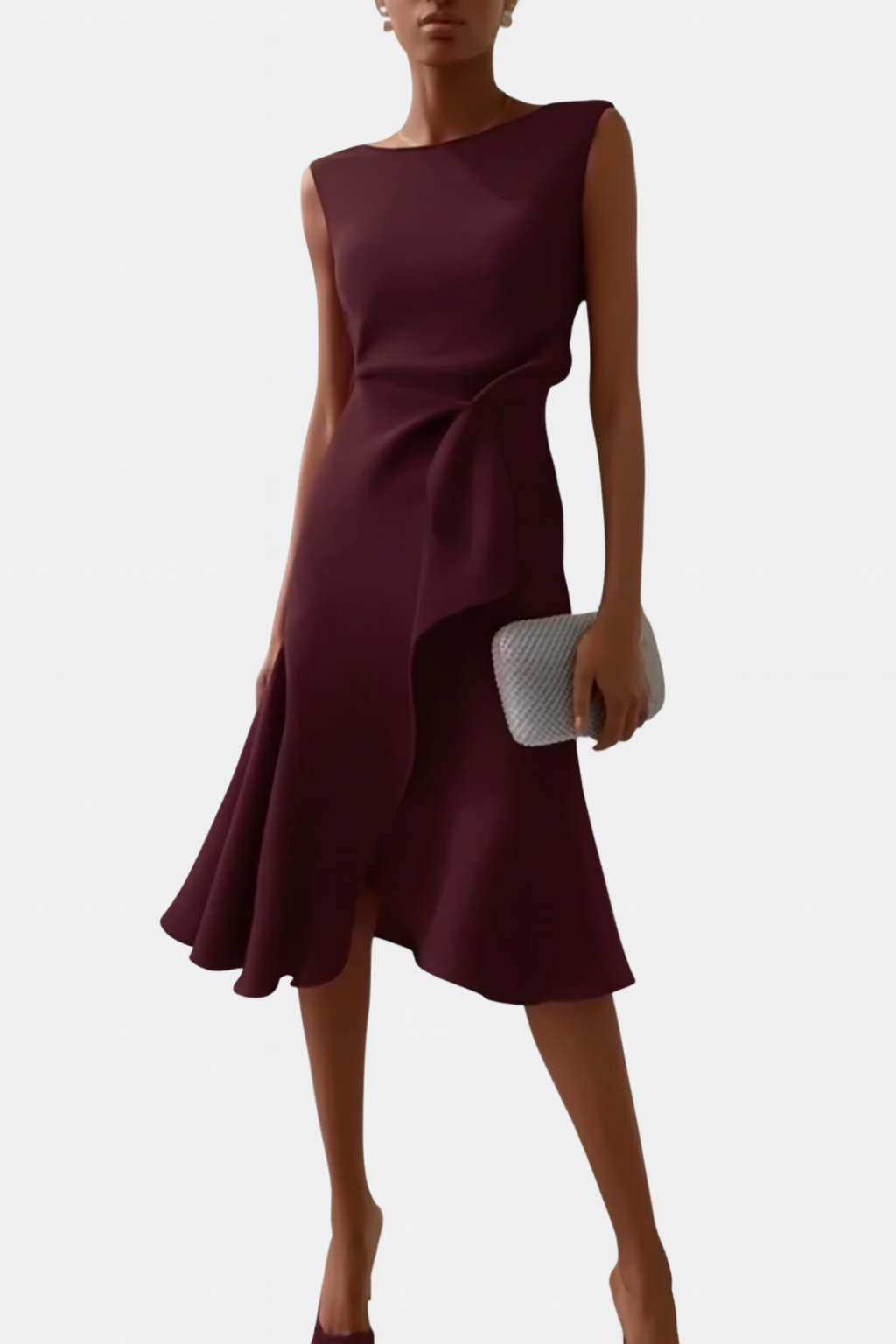 Robe portefeuille midi sans manches pour femme – Ourlet asymétrique, style élégant pour les fêtes d'été