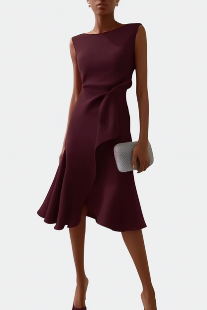 Robe portefeuille midi sans manches pour femme – Ourlet asymétrique, style élégant pour les fêtes d'été