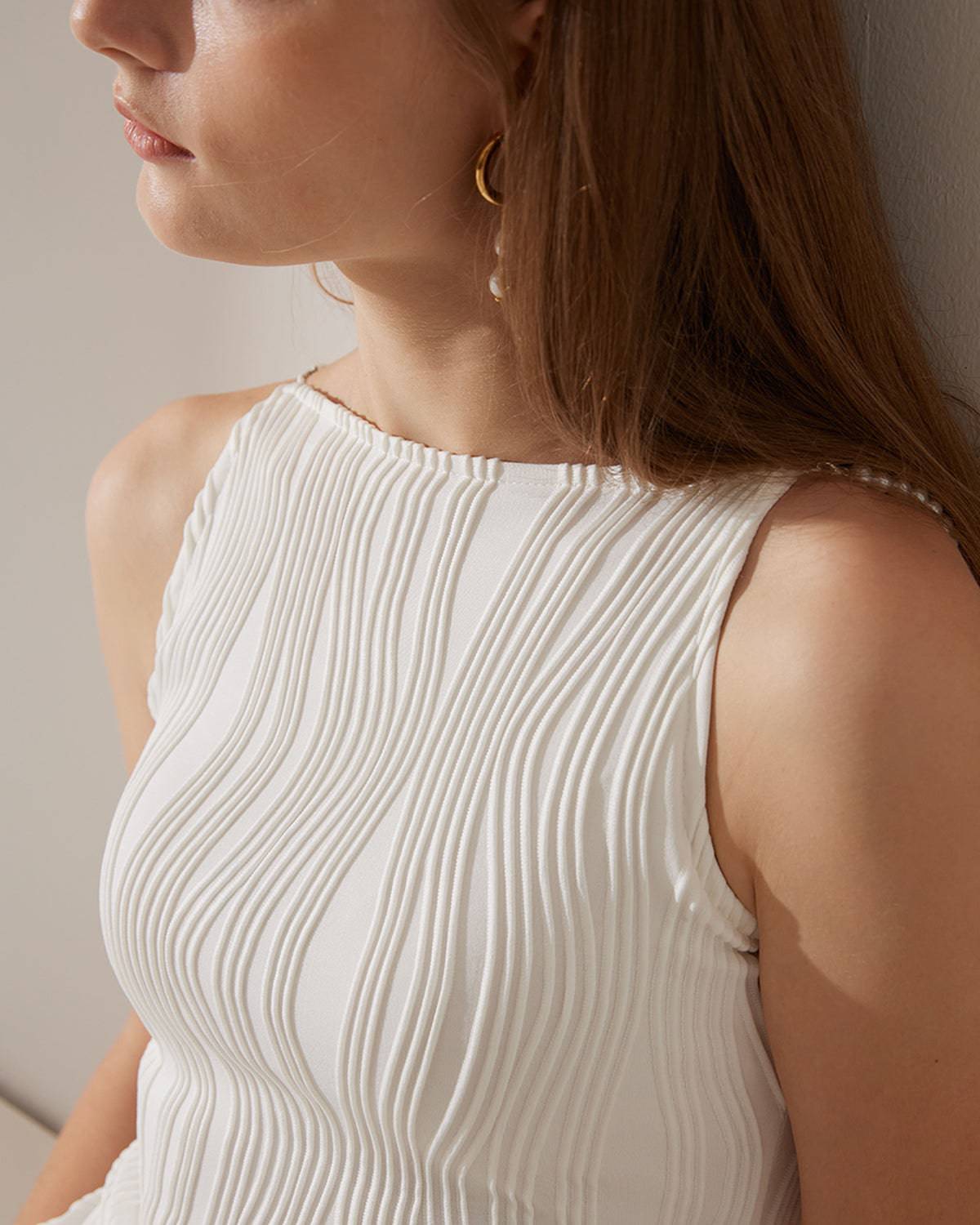 Robe Midi Femme Côtelée Élégante – Design Stylé avec Détails en Perles