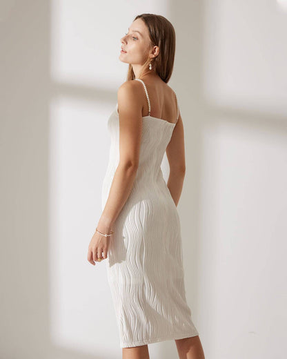 Robe Midi Femme Côtelée Élégante – Design Stylé avec Détails en Perles