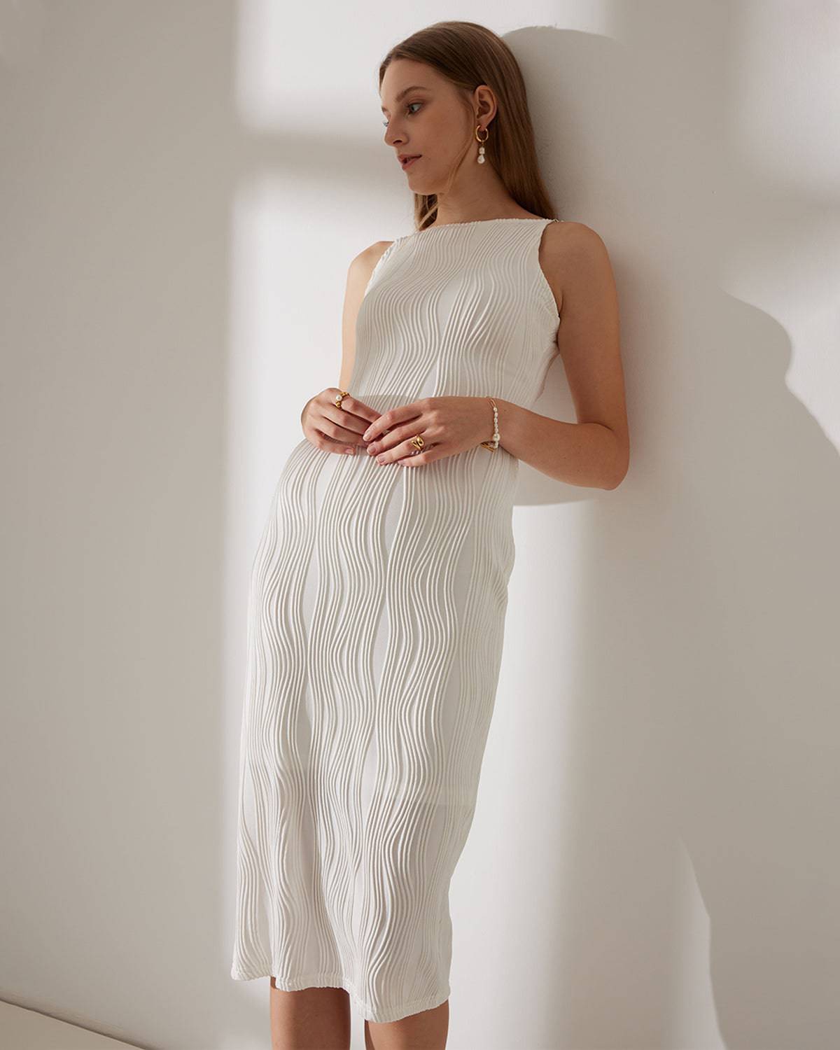 Robe Midi Femme Côtelée Élégante – Design Stylé avec Détails en Perles
