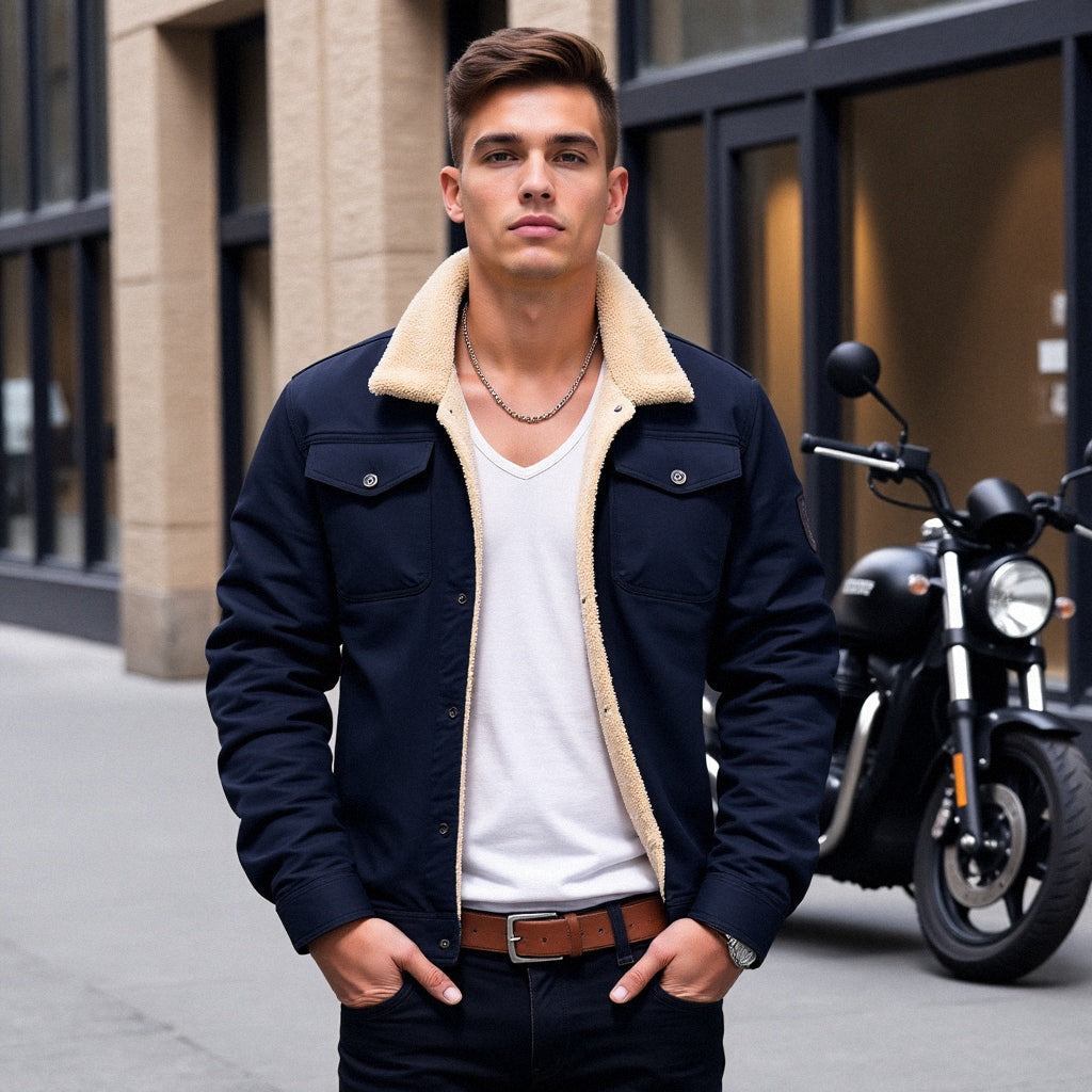 Veste Cargo Homme Doublée Sherpa – Manteau d’Hiver Isolant et Chaud
