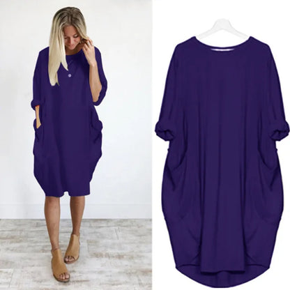 Robe Midi Coton Femme Oversize – Manches Longues Décontracté