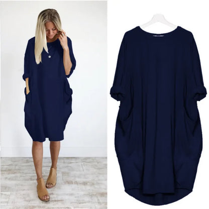 Robe Midi Coton Femme Oversize – Manches Longues Décontracté