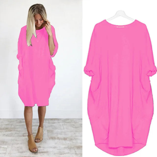 Robe Midi Coton Femme Oversize – Manches Longues Décontracté