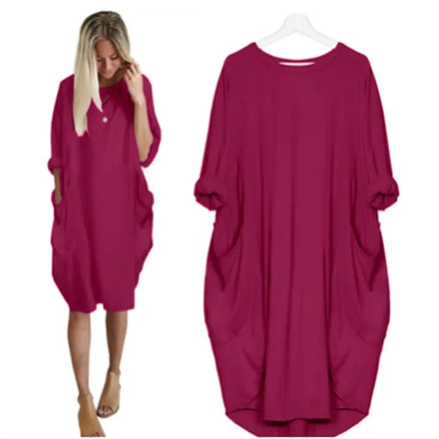 Robe Midi Coton Femme Oversize – Manches Longues Décontracté