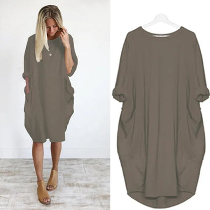 Robe Midi Coton Femme Oversize – Manches Longues Décontracté