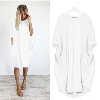 Robe Midi Coton Femme Oversize – Manches Longues Décontracté