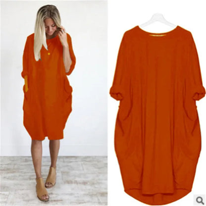 Robe Midi Coton Femme Oversize – Manches Longues Décontracté