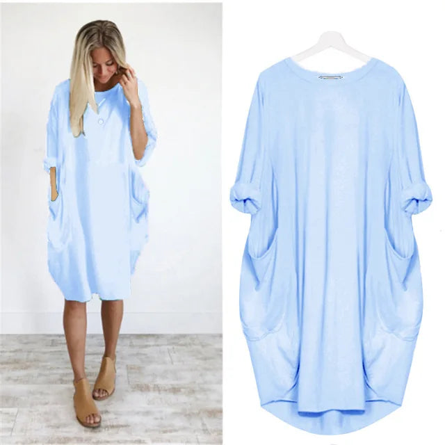 Robe Midi Coton Femme Oversize – Manches Longues Décontracté