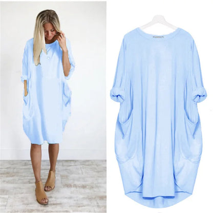 Robe Midi Coton Femme Oversize – Manches Longues Décontracté