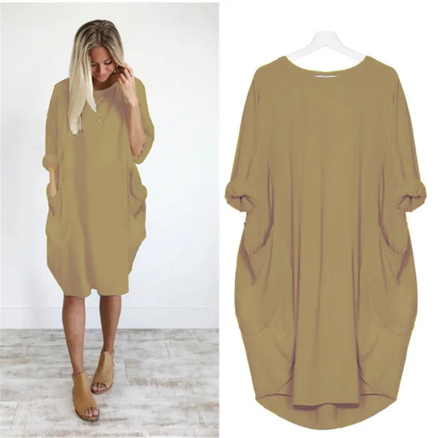 Robe Midi Coton Femme Oversize – Manches Longues Décontracté