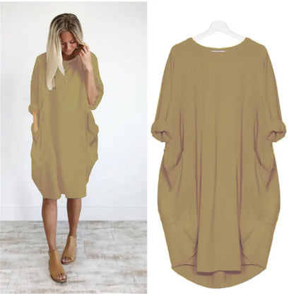 Robe Midi Coton Femme Oversize – Manches Longues Décontracté