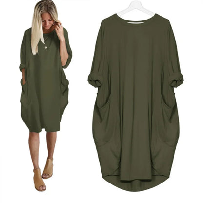Robe Midi Coton Femme Oversize – Manches Longues Décontracté