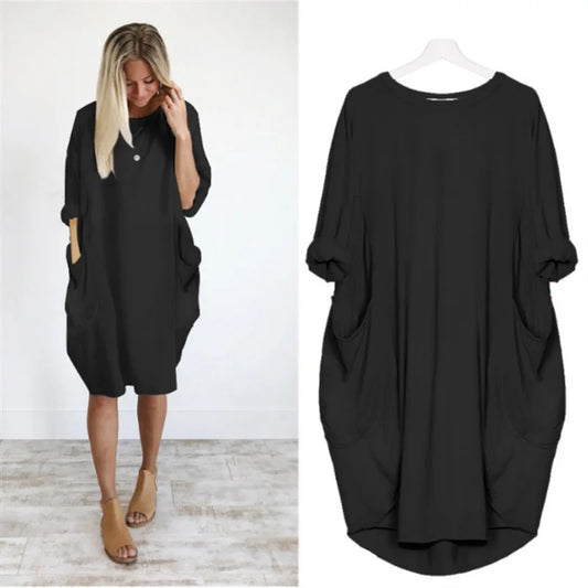 Robe Midi Coton Femme Oversize – Manches Longues Décontracté