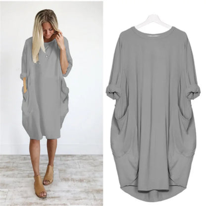 Robe Midi Coton Femme Oversize – Manches Longues Décontracté
